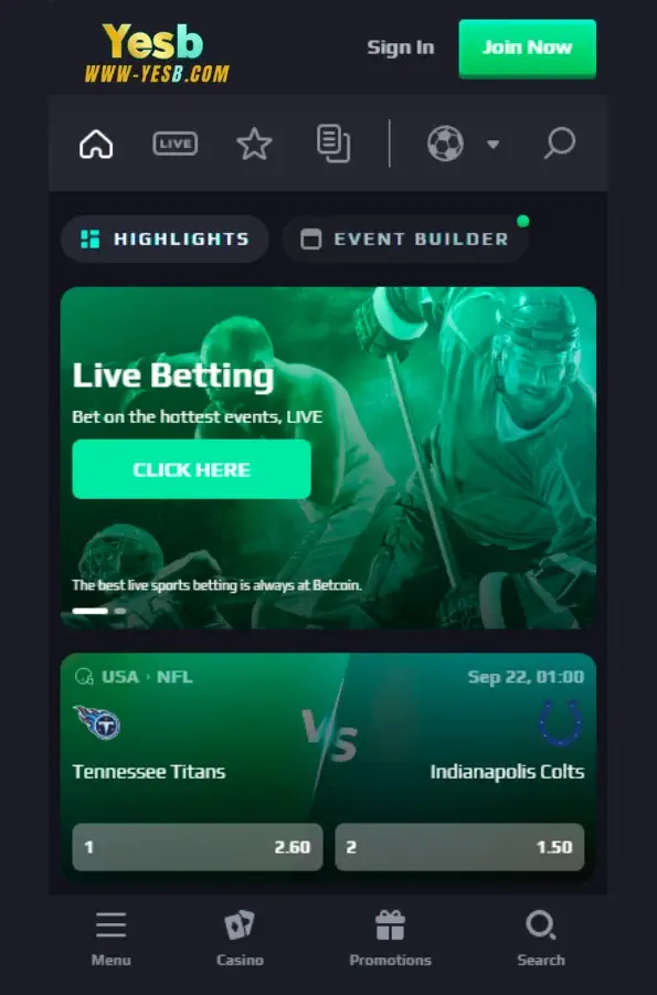 YESB Casino app download.